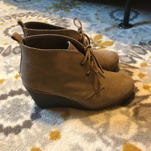 Tan Sperry Wedge Booties, Size 8